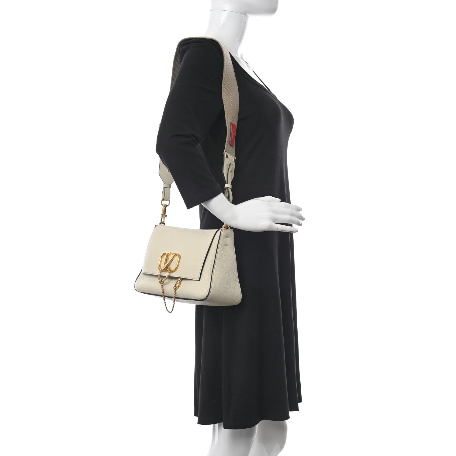 Valentino Garavani Pebbled Calfskin Small VRing Shoulder Bag Light Ivory 2 of 12