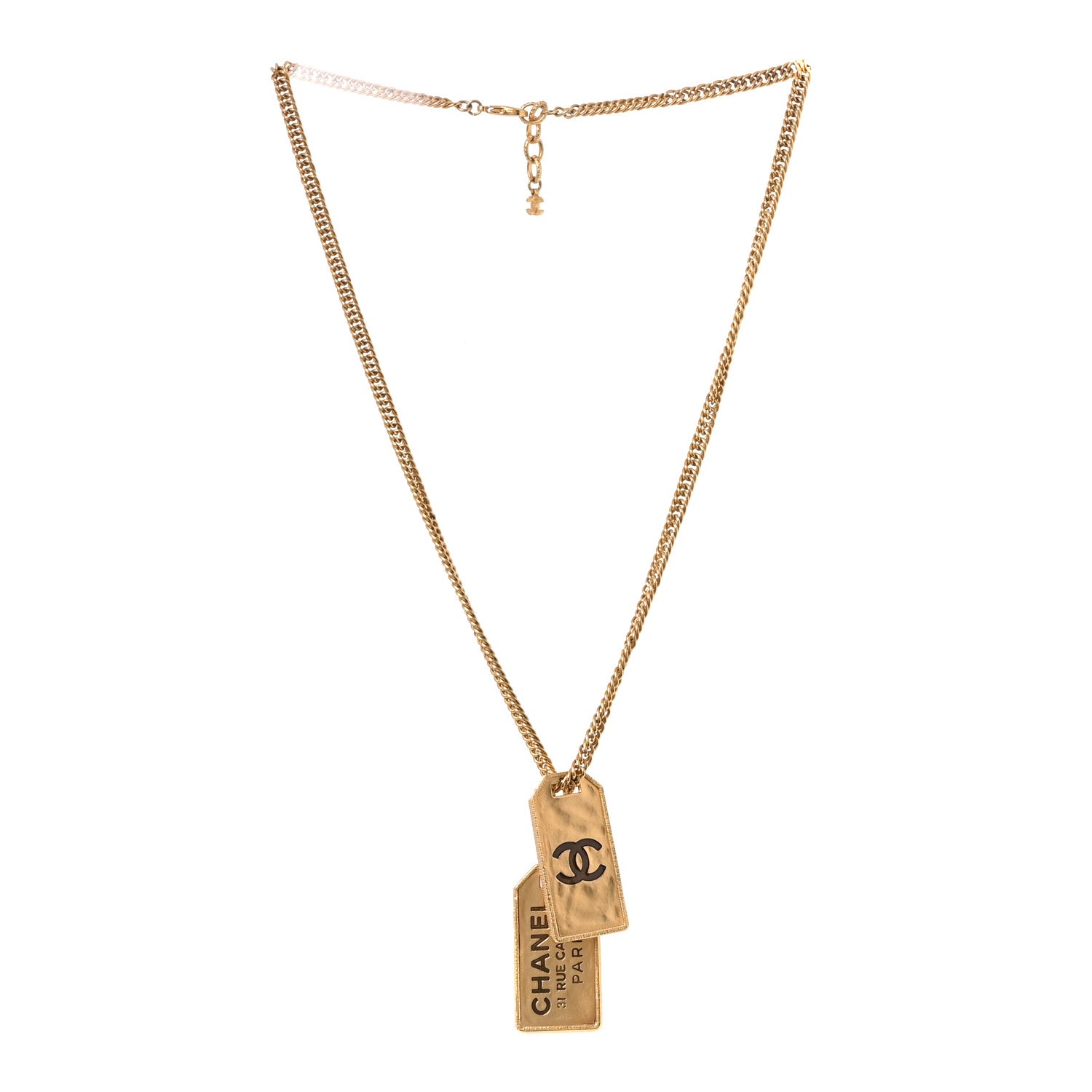 Chanel ID Dog Tag Charm Necklace Gold 3 of 5