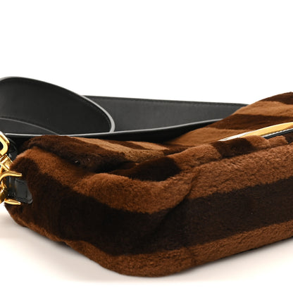 Fendi Shearling Vitello Vernice Mou Pequin Striped Baguette Tobacco Black 9 of 10