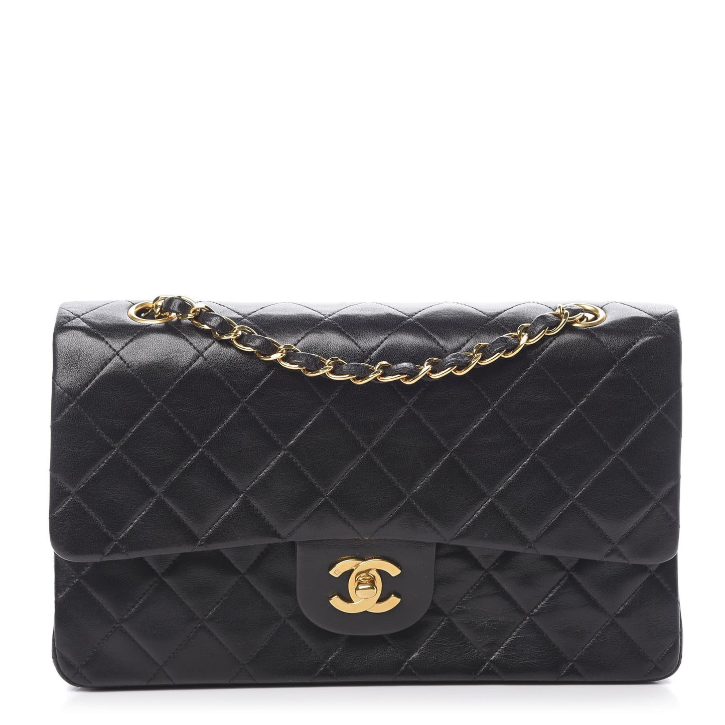 Lambskin Quilted Medium Double Flap Black