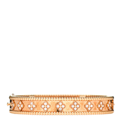 Van Cleef & Arpels 18K Rose Gold Diamond Perlee Clovers Bangle Bracelet L 1 of 5