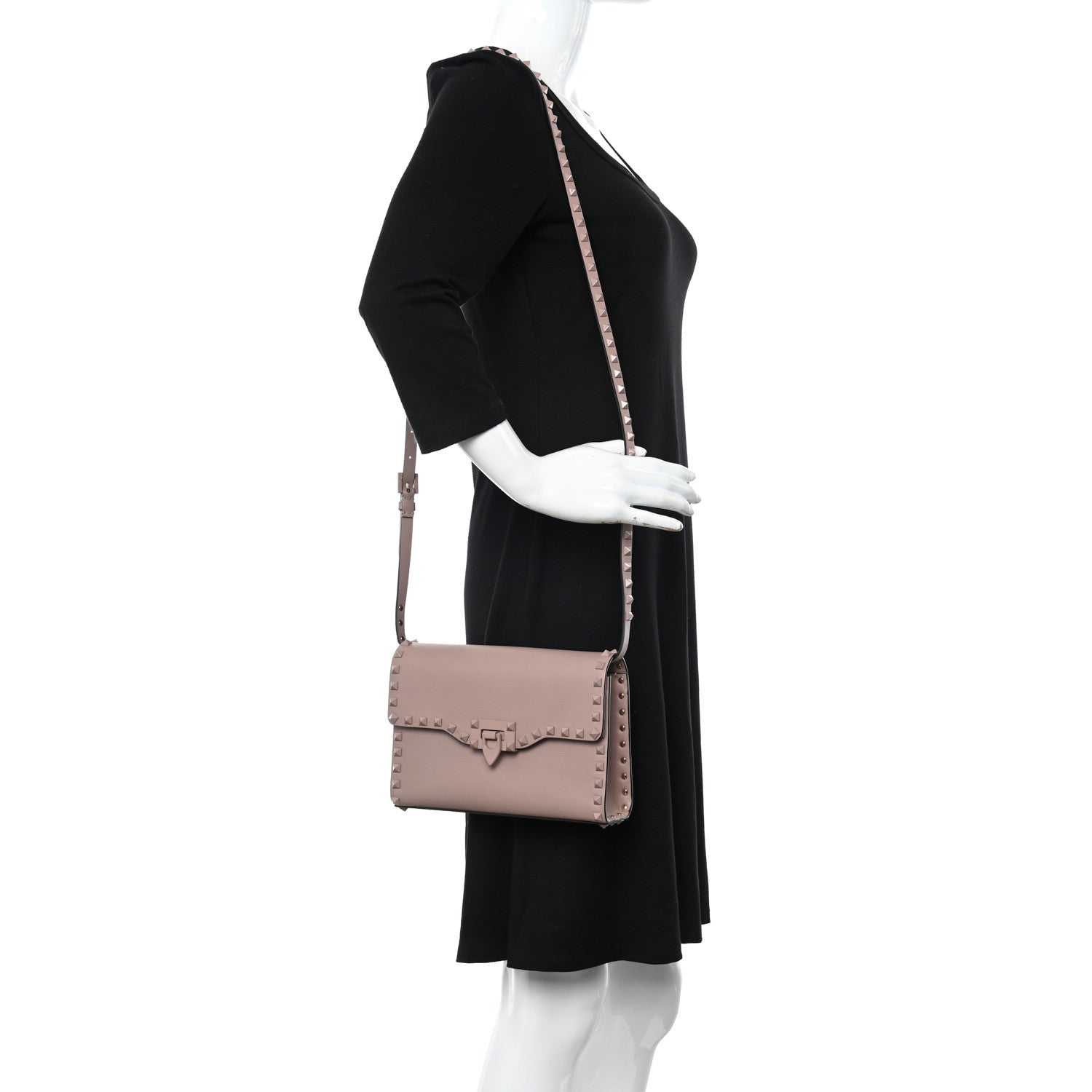 Valentino Garavani Vitello Monochrome Medium Rockstud Flip Lock Crossbody Bag Poudre 2 of 9