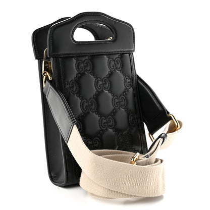 Gucci Calfskin GG Matelasse Mini Top Slip Handle Crossbody Bag Black Natural 3 of 9