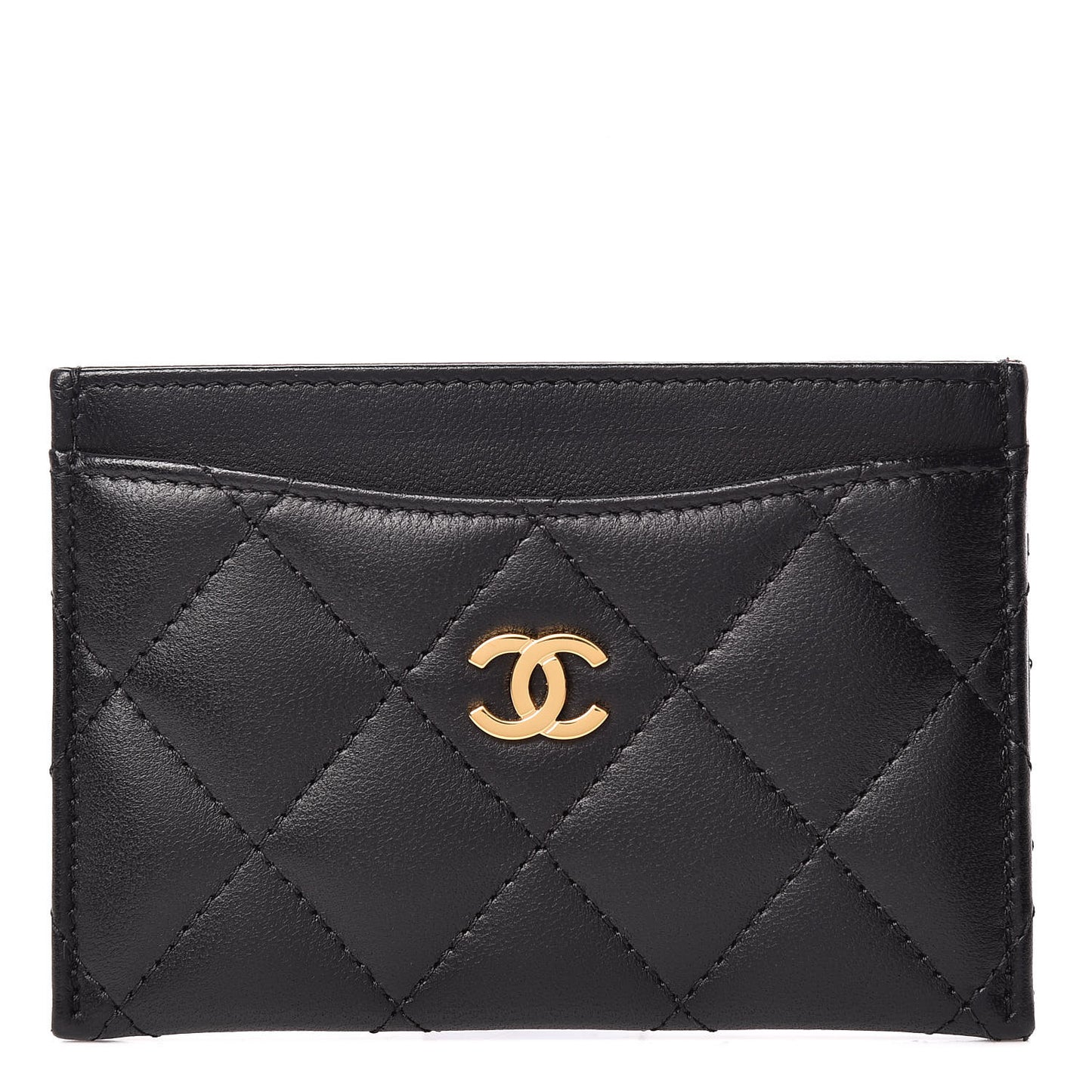 Lambskin Quilted Card Holder Black