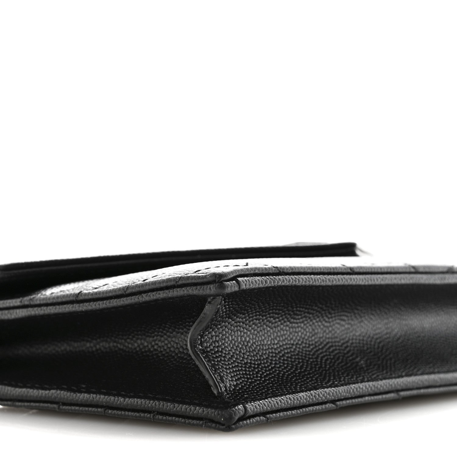 Saint Laurent Grain De Poudre Matelasse Chevron Monogram Monochrome Envelope Chain Wallet Black 9 of 16