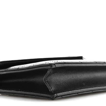 Saint Laurent Grain De Poudre Matelasse Chevron Monogram Monochrome Envelope Chain Wallet Black 9 of 16