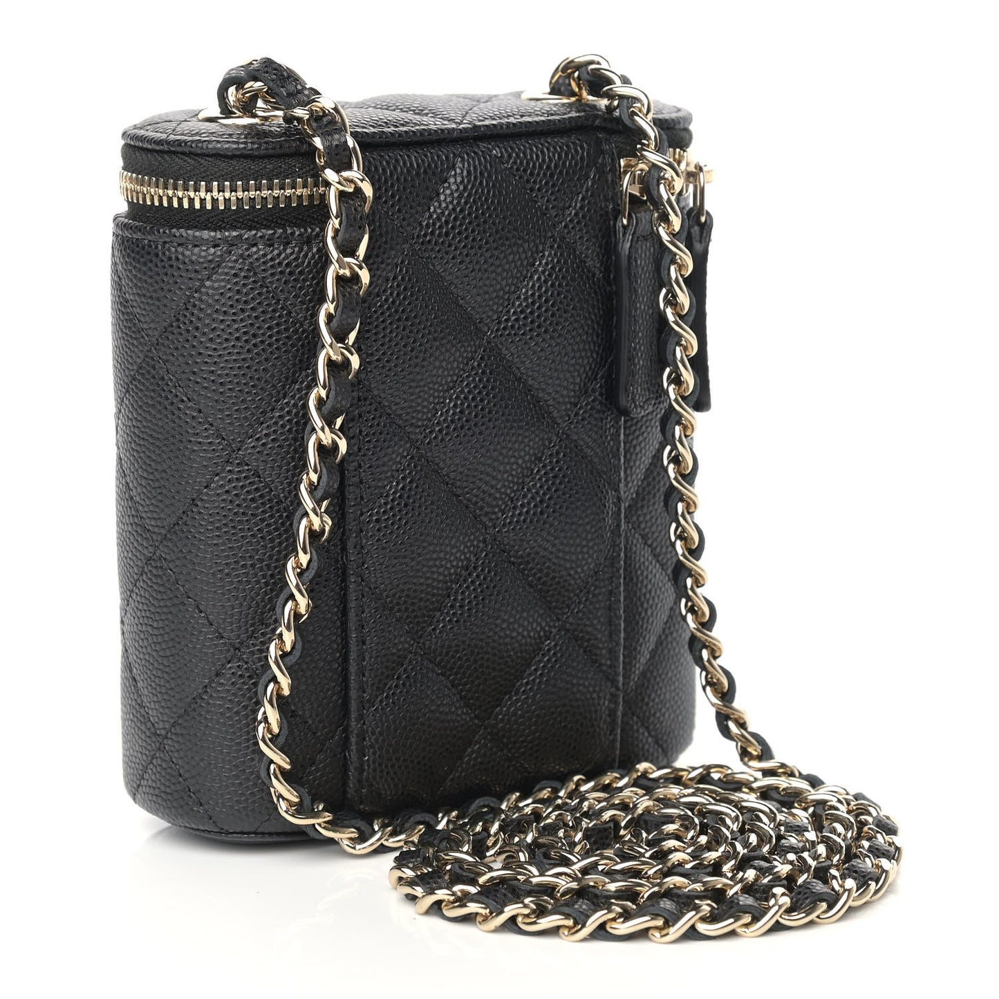 Caviar Quilted Small Vertical Coco Beauty Vanity Case With Chain Black