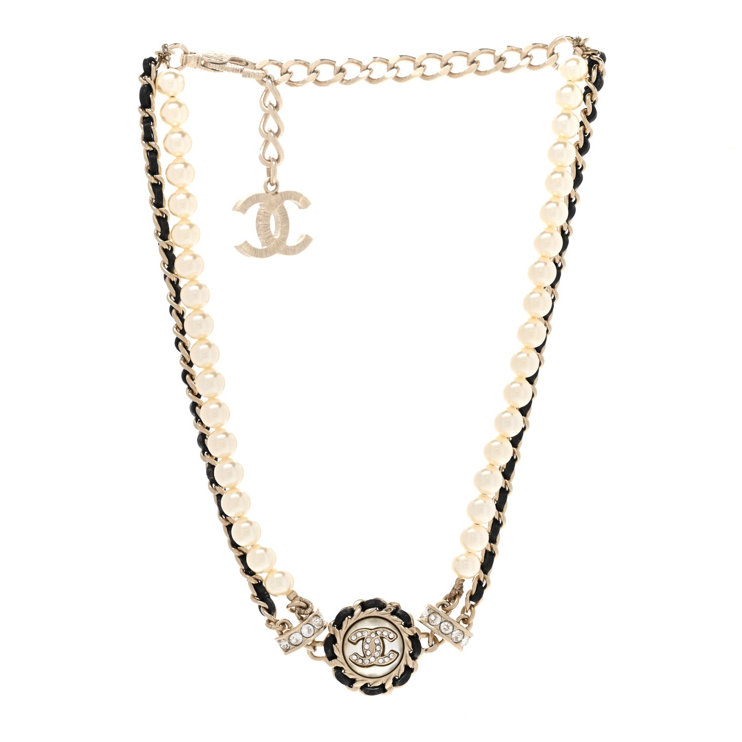 Chanel Pearl Crystal Lambskin CC Choker Gold Black 3 of 6
