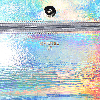 Chanel Iridescent Goatskin Quilted Wallet On Chain WOC Silver 6 of 9
