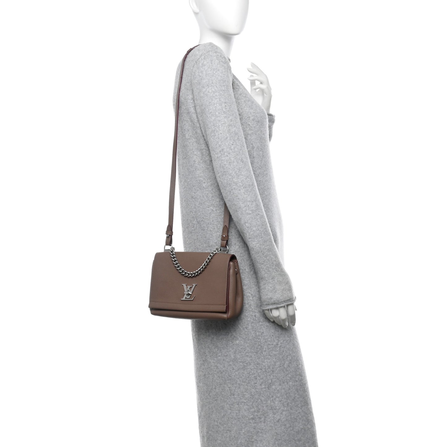 Soft Calfskin Lockme II Chain Bag BB Taupe Glace