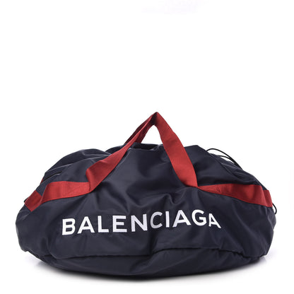 Balenciaga Textured Sport Nylon Logo Embroidered M Wheel Gym Bag Bleu Navy Rouge 1 of 9
