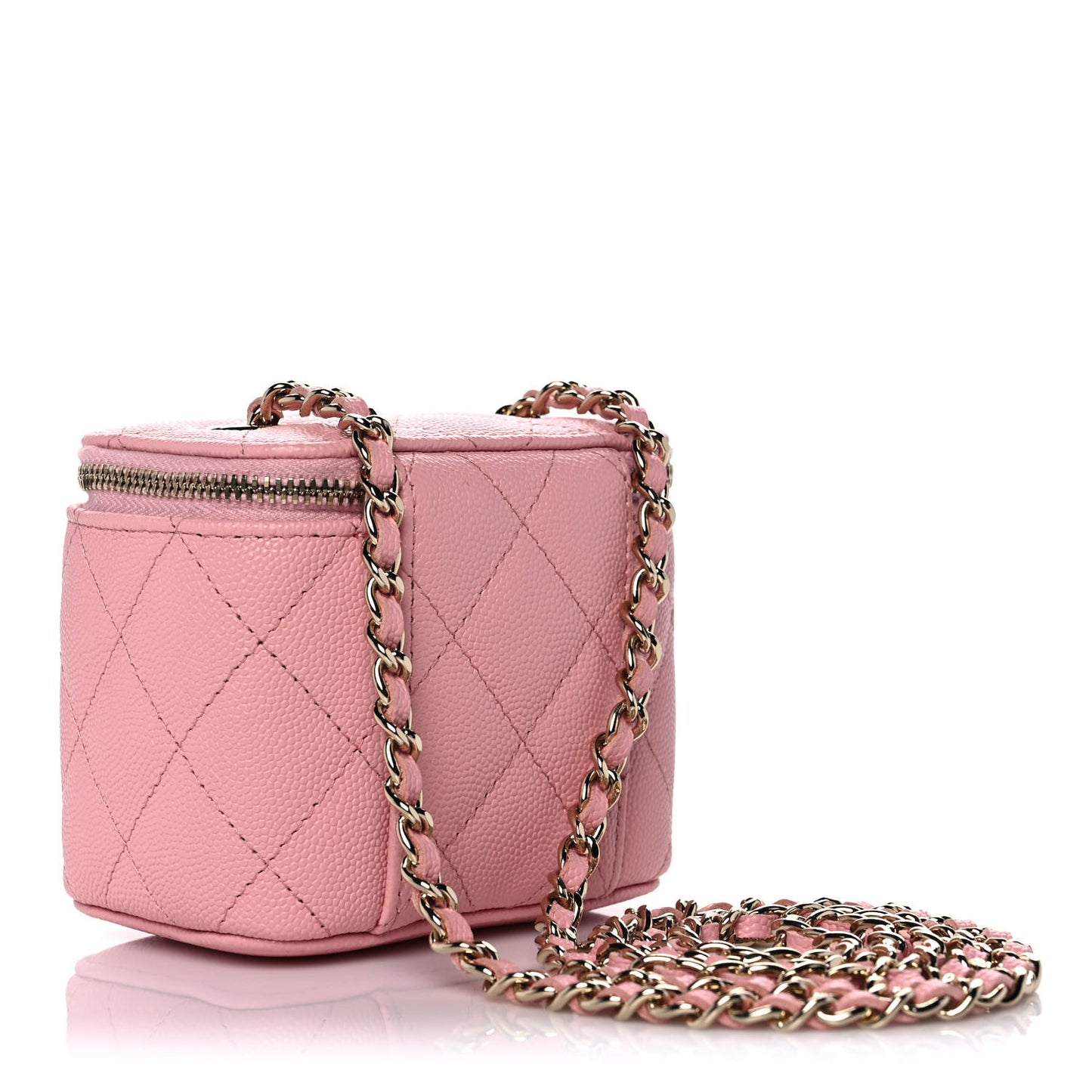 Caviar Quilted Mini Vanity Case With Chain Pink
