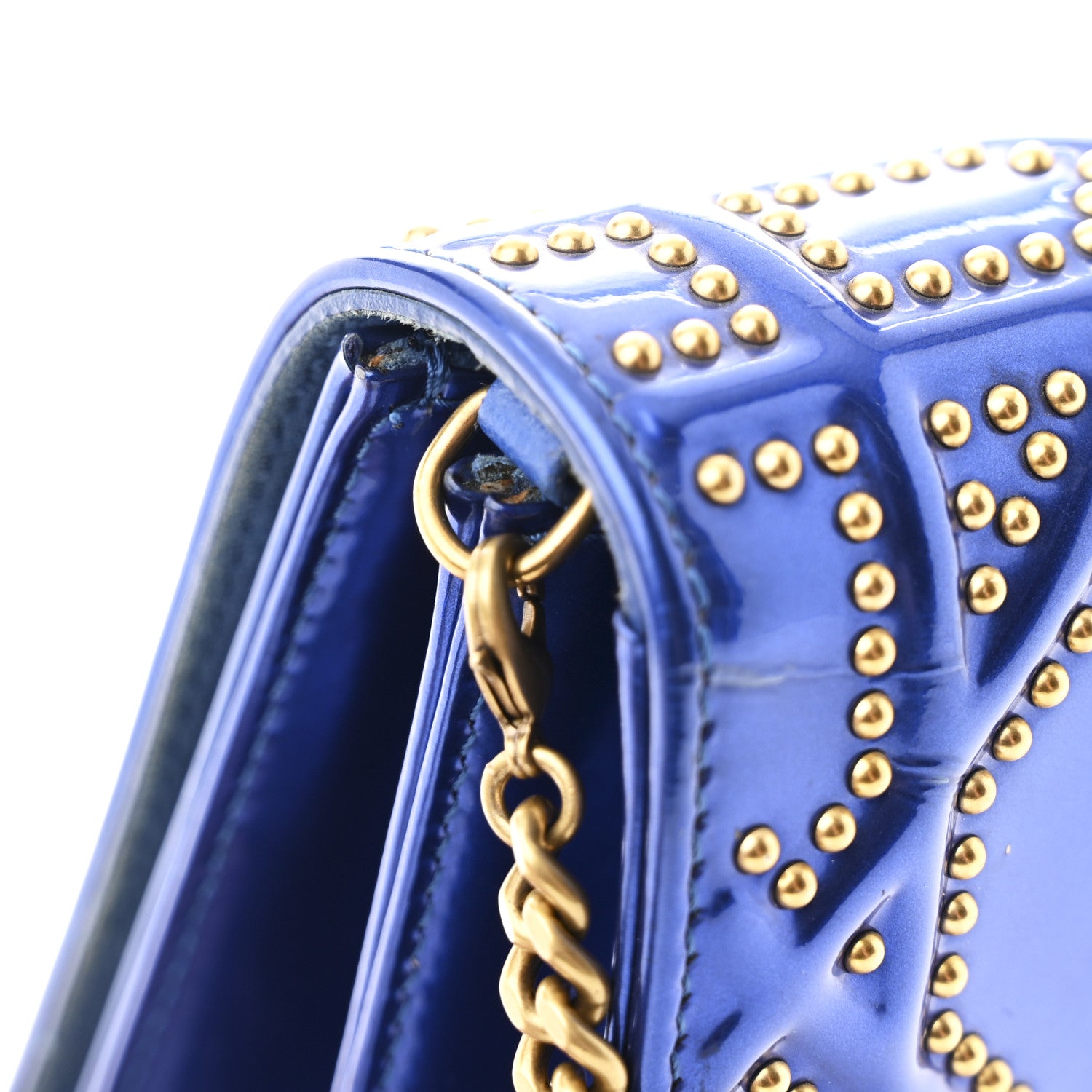 Christian Dior Metallic Calfskin Studded Vertical Diorama Blue 12 of 14