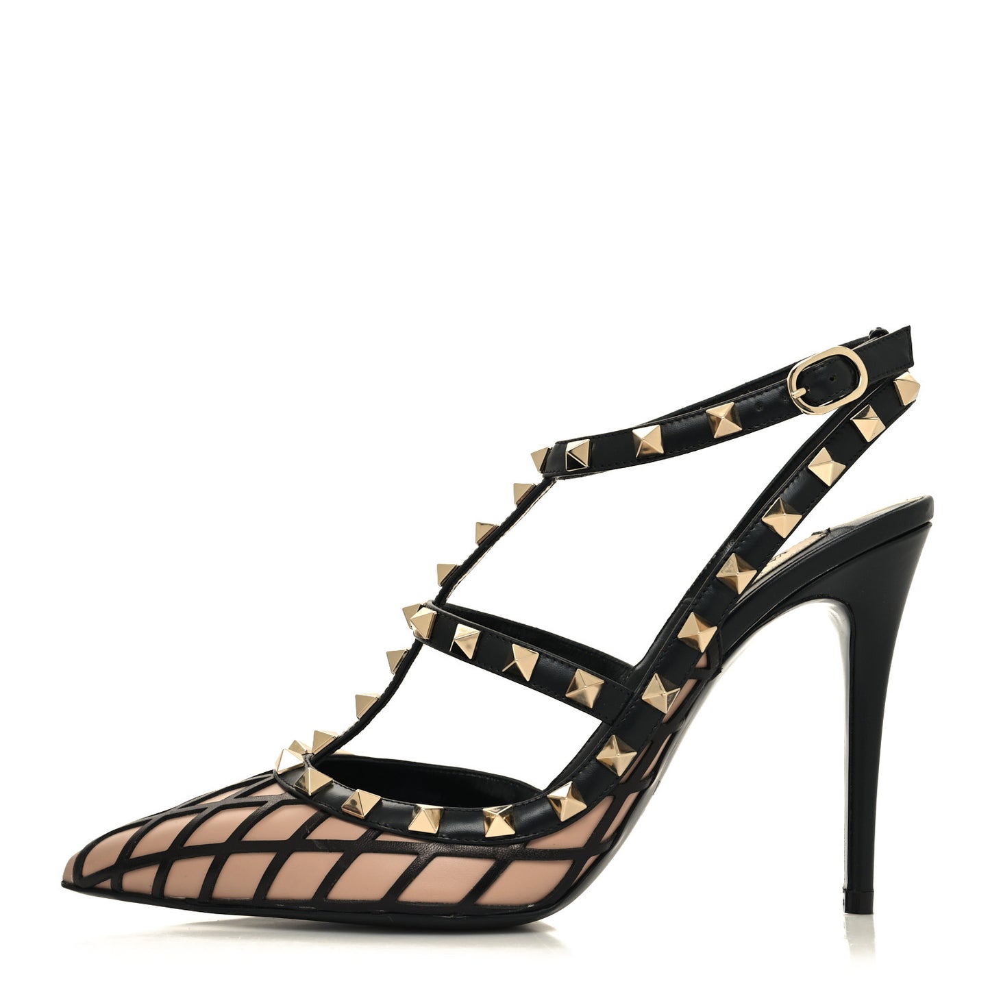 Calfskin Nappa Boudoir Rockstud Ankle Strap 100mm Pumps 39.5 Rose Cannelle Black