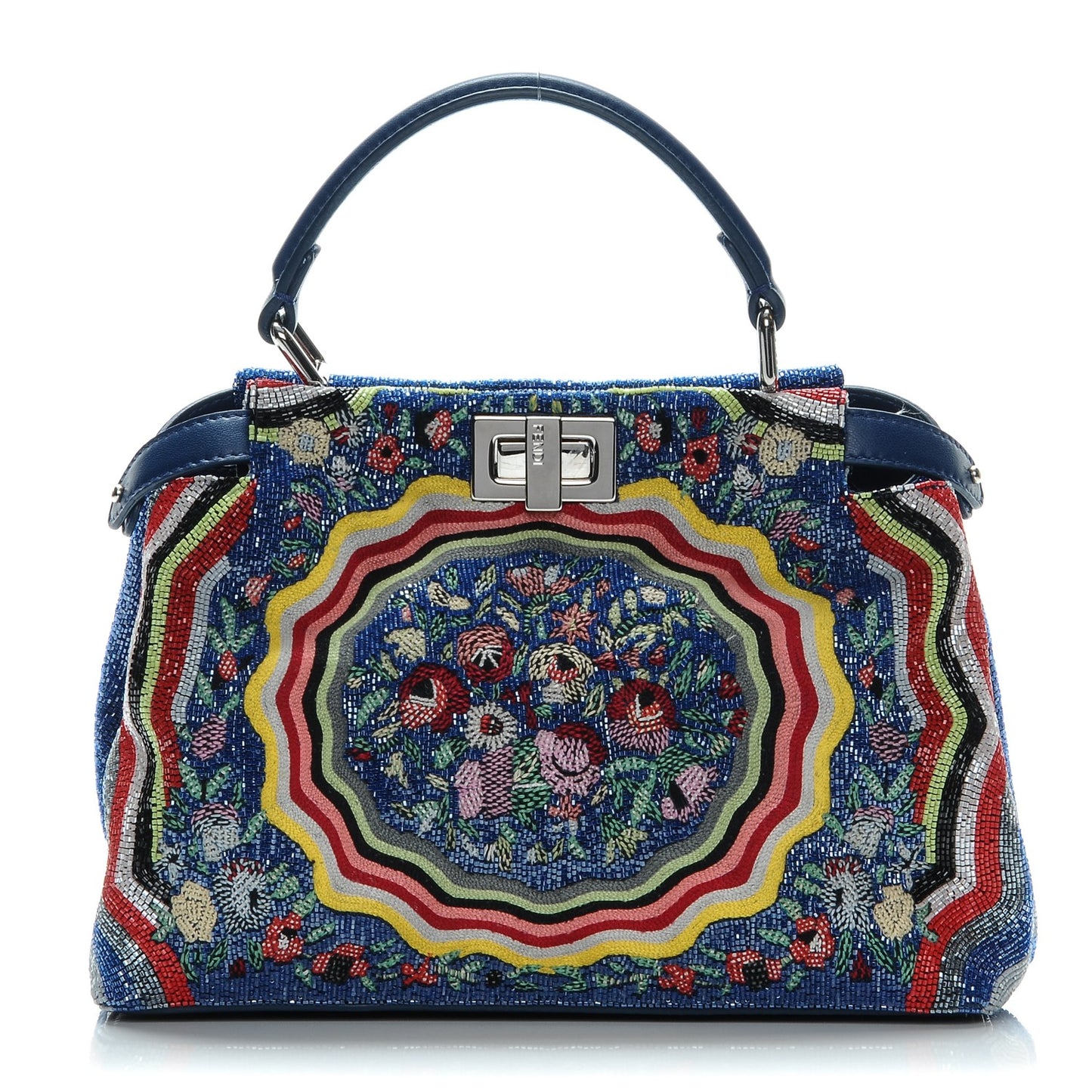 Nappa Beaded Flowers Mini Peekaboo Iconic Satchel True Blue