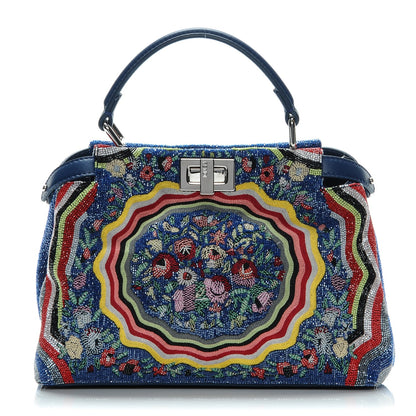 Fendi Nappa Beaded Flowers Mini Peekaboo Iconic Satchel True Blue 1 of 7