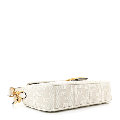 Fendi Canvas Vitello King Extra Strap FF Embroidered Baguette White Ice 4 of 13