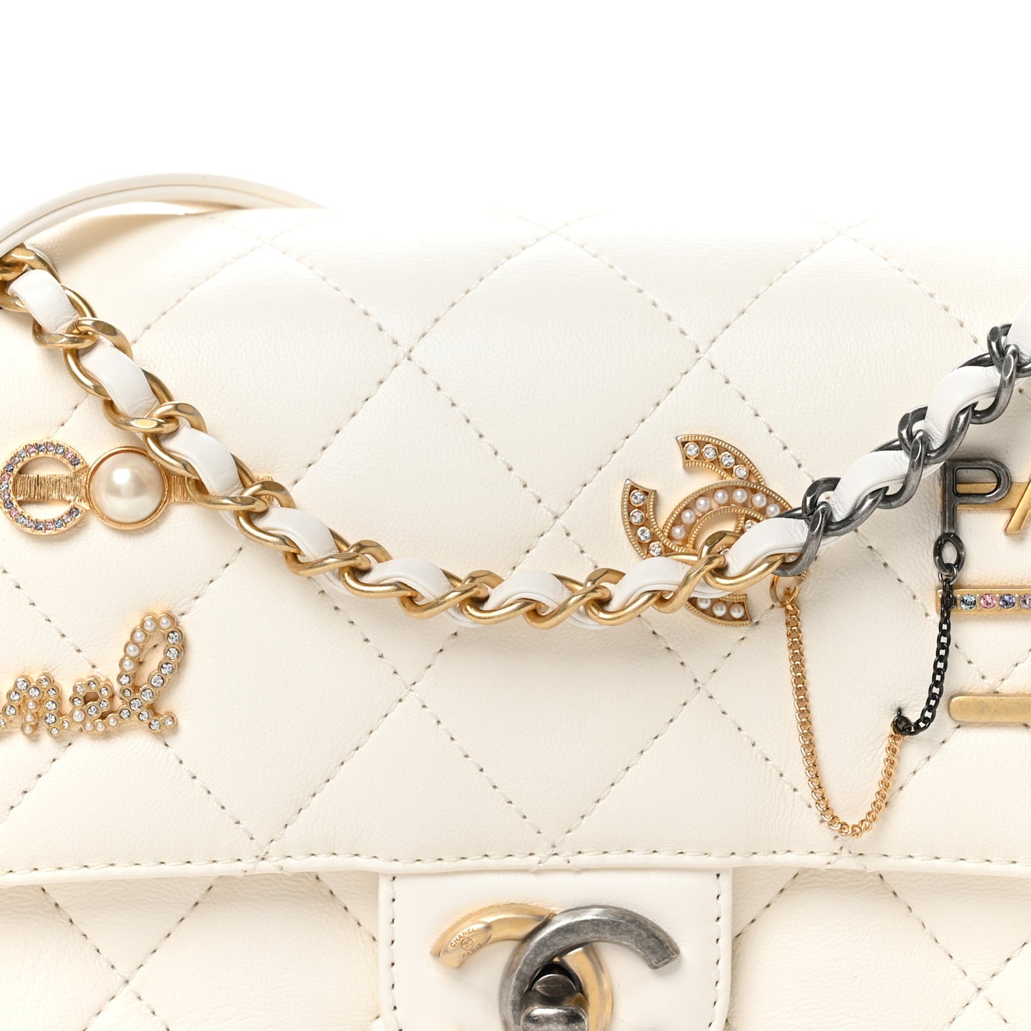 Lambskin Quilted Small Coco Clips Single Flap White