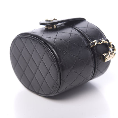 Chanel Lambskin Quilted Mini Round Vanity Case With Chain Black 10 of 11