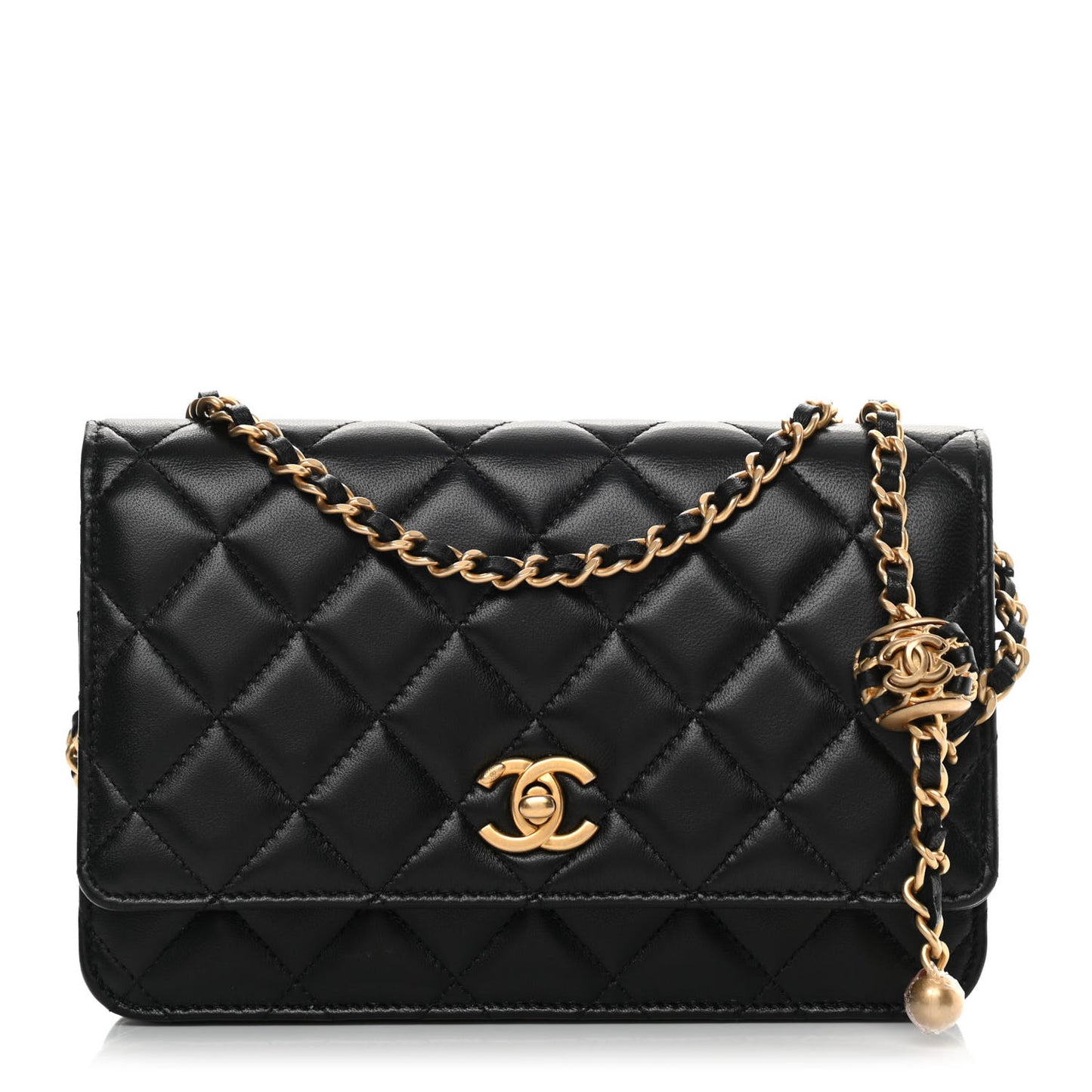 Lambskin Quilted CC Pearl Crush Wallet on Chain WOC Black