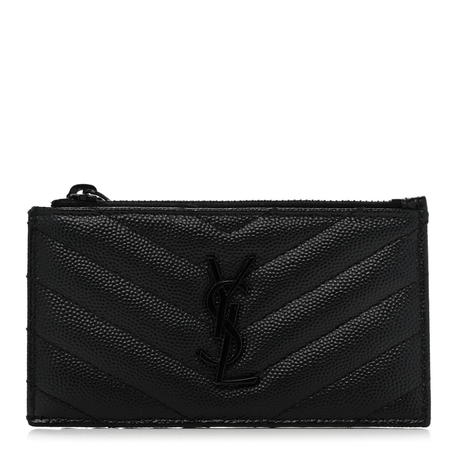 Saint Laurent Monogram Grain de Poudre 5 Fragments Zip Pouch Card Holder Black 1 of 8