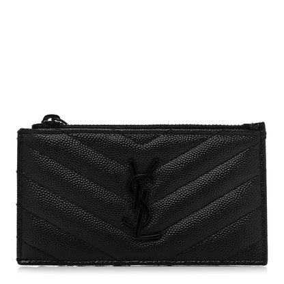 Saint Laurent Monogram Grain de Poudre 5 Fragments Zip Pouch Card Holder Black 1 of 8