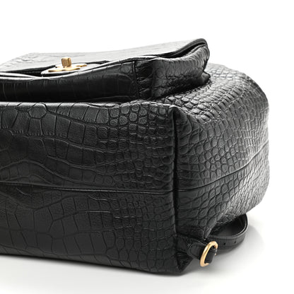 Chanel Calfskin Crocodile Embossed Large Backpack Black 9 of 9
