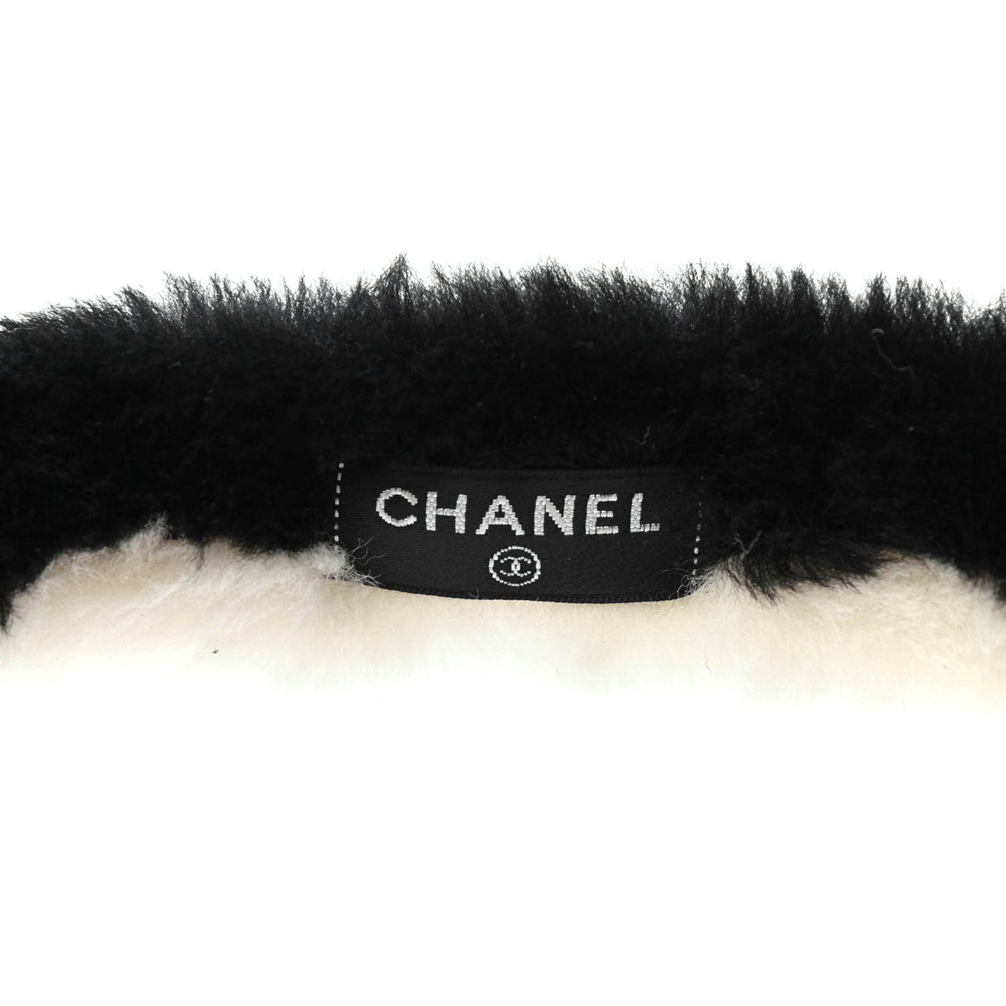 Shearling CC Bi-Color Ear Muffs White Black