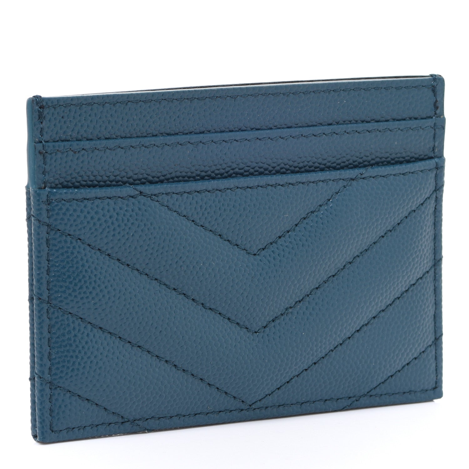 Saint Laurent Grain De Poudre Matelasse Chevron Monogram Credit Card Case Peacock Green 3 of 7