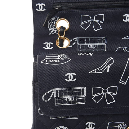Chanel Canvas Printed Quilted Medium Double Flap Blue White 9 of 10