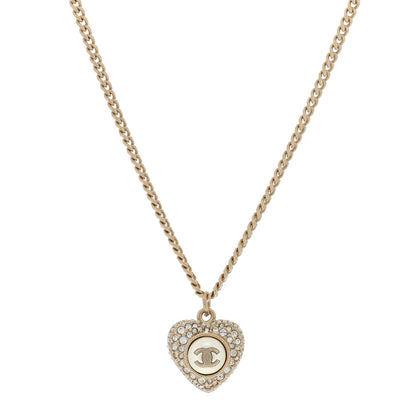 Chanel Crystal Pearl CC Heart Necklace Gold 1 of 3