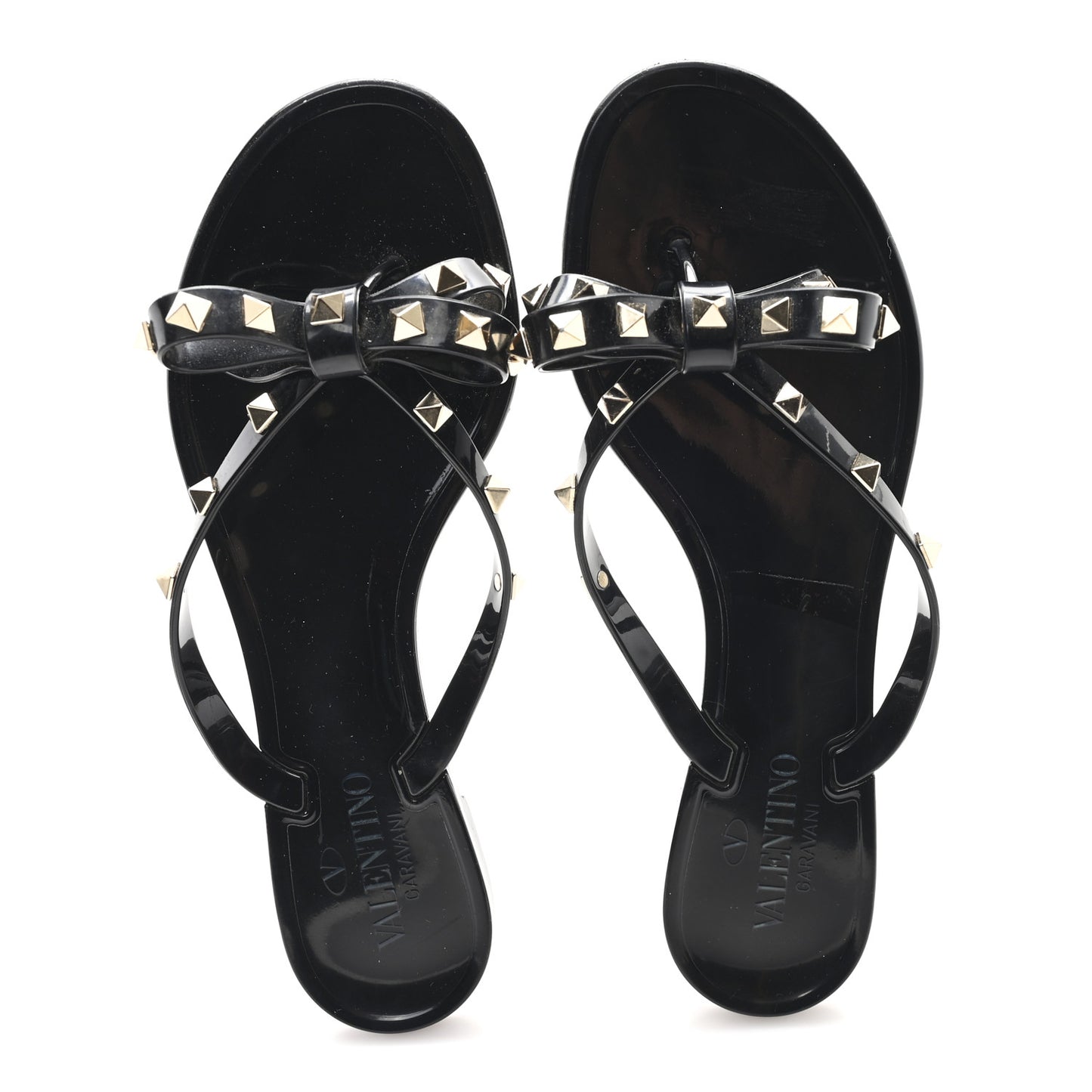 PVC Jelly Rockstud Bow Thong Sandals 39 Black
