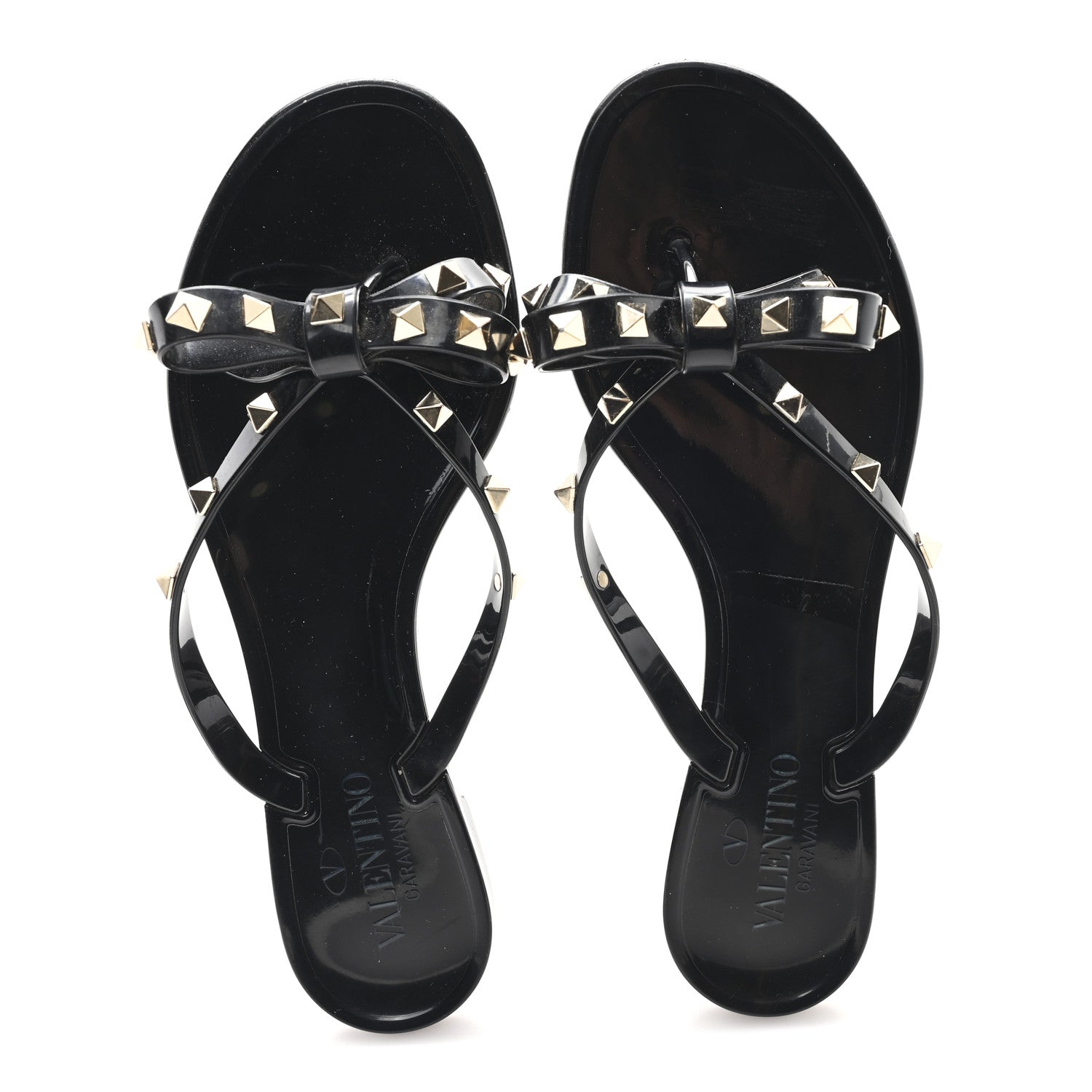Valentino Garavani PVC Jelly Rockstud Bow Thong Sandals 39 Black 2 of 8