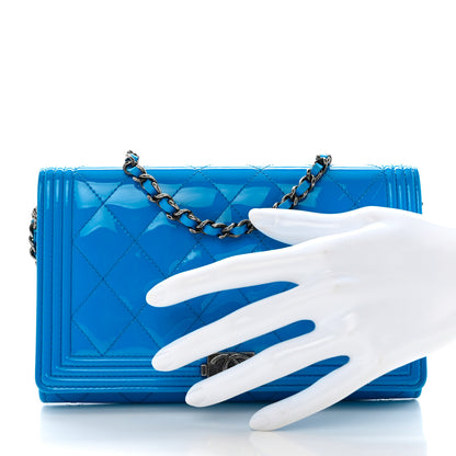 Chanel Patent Calfskin Quilted Boy Wallet On Chain WOC Blue 3 of 10
