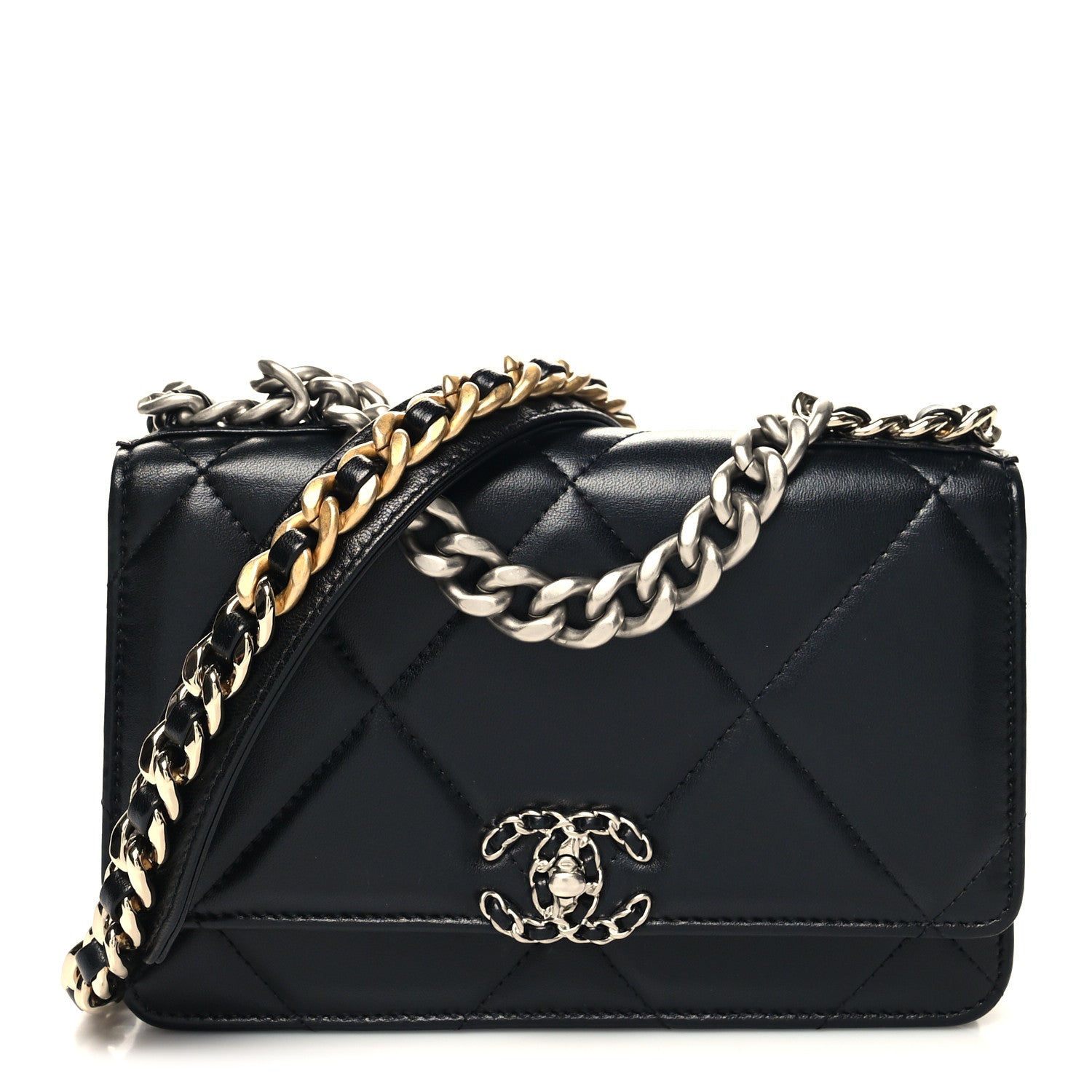 Chanel Lambskin Quilted Chanel 19 Wallet On Chain WOC Black 1 of 12
