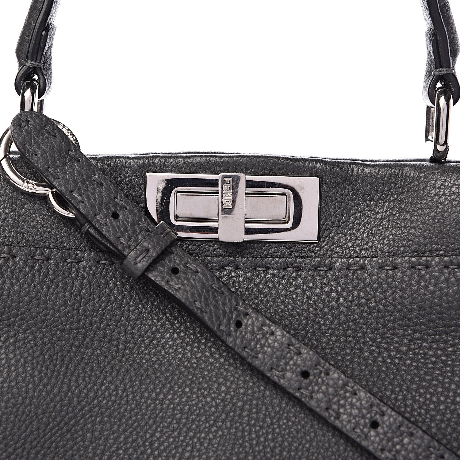 Fendi Cuoio Romano Selleria Bi-Color Medium Peekaboo Iconic Satchel Asfalto Latte 11 of 14