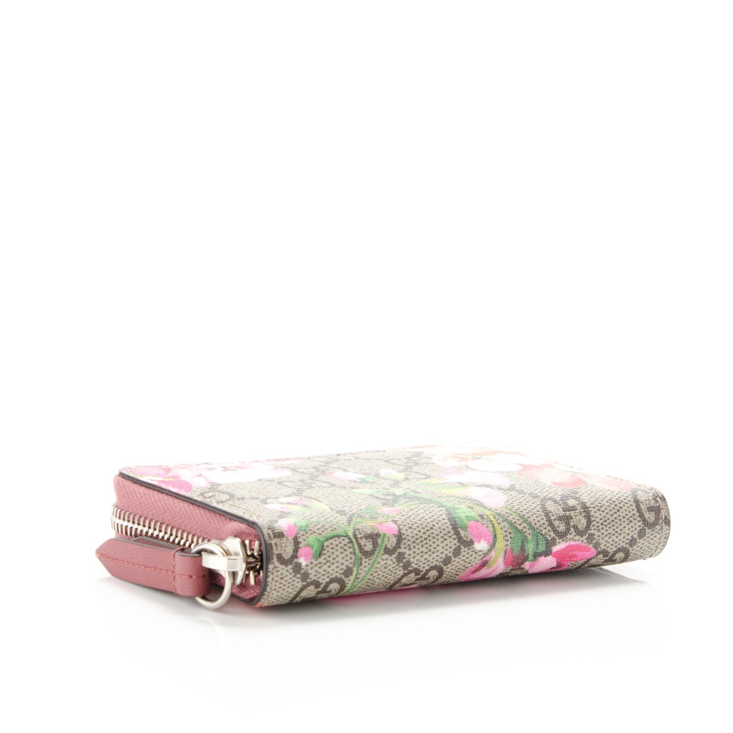 Gucci GG Supreme Monogram Blooms Zip Around Card Case Wallet Beige Multicolor Dry Rose 4 of 6