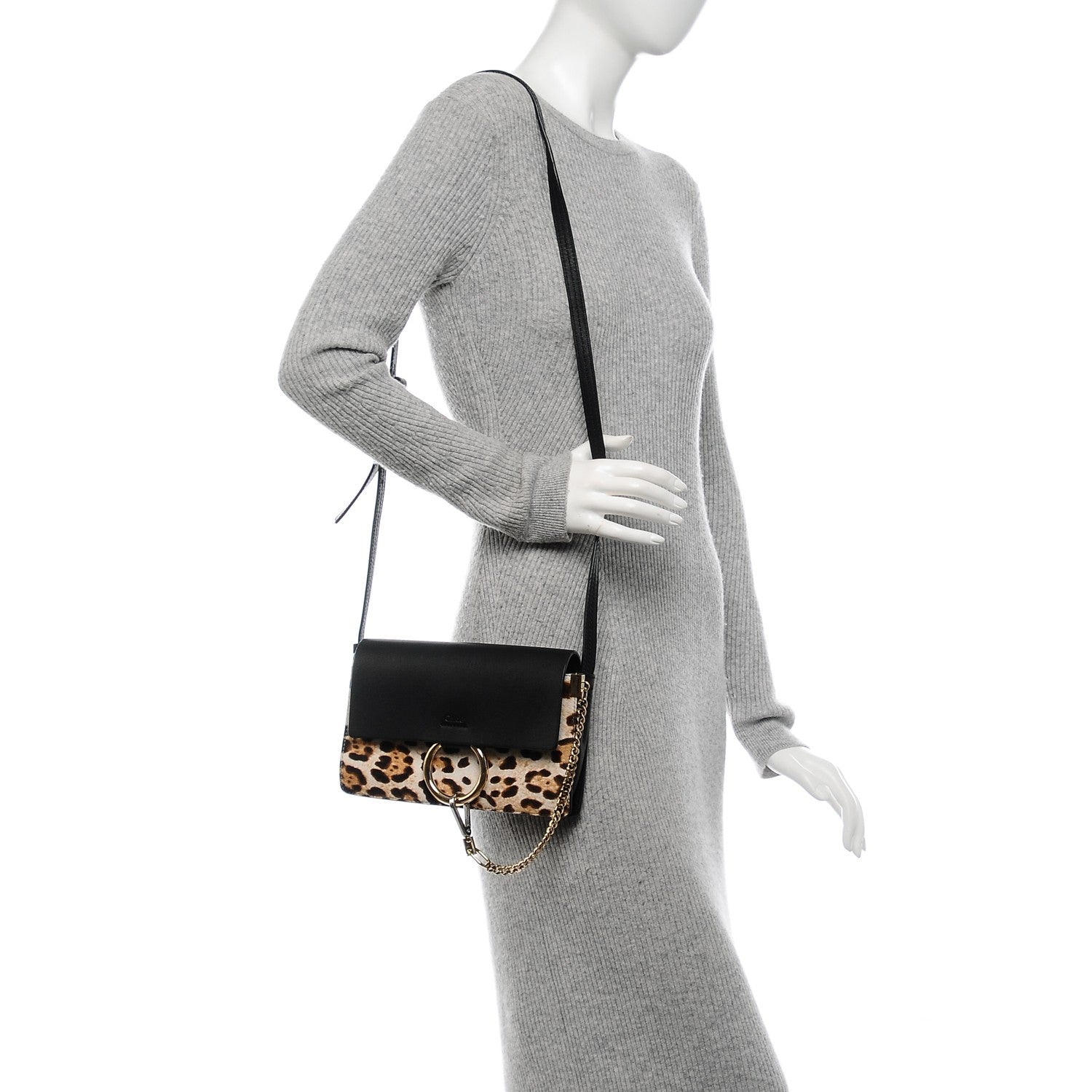 Chloe Calfskin Pony Hair Leopard Print Small Faye Shoulder Bag Abstract White 2 of 6