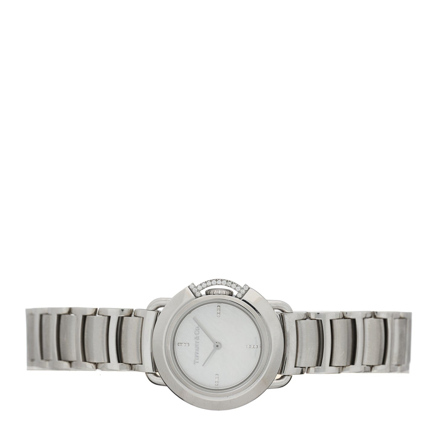 Stainless Steel Diamond Mother of Pearl 25mm Tiffany T Round Quartz Watch