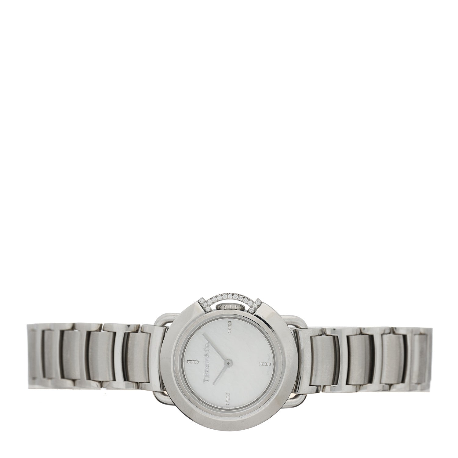 Tiffany Stainless Steel Diamond Mother of Pearl 25mm Tiffany T Round Quartz Watch 2 of 4