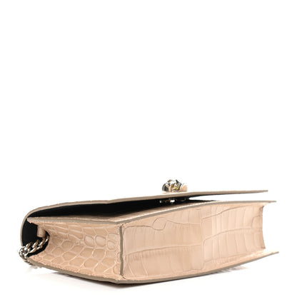 Alexander McQueen Calfskin Crocodile Embossed Skull Mini Crossbody Bag Beige 4 of 15