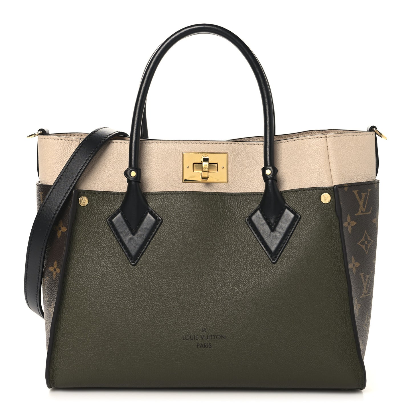 Calfskin Monogram On My Side MM Laurier Green Toffee Latte Beige