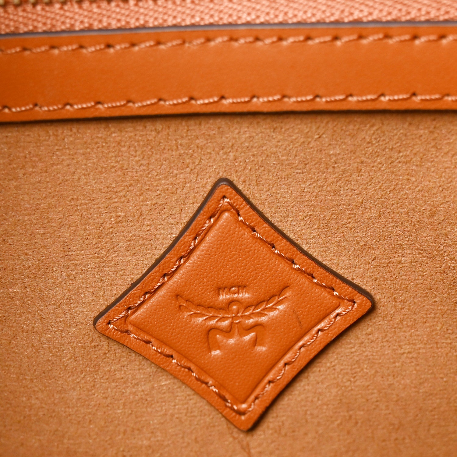 MCM Visetos Calfskin Medium Diamond Tote Cognac 6 of 9