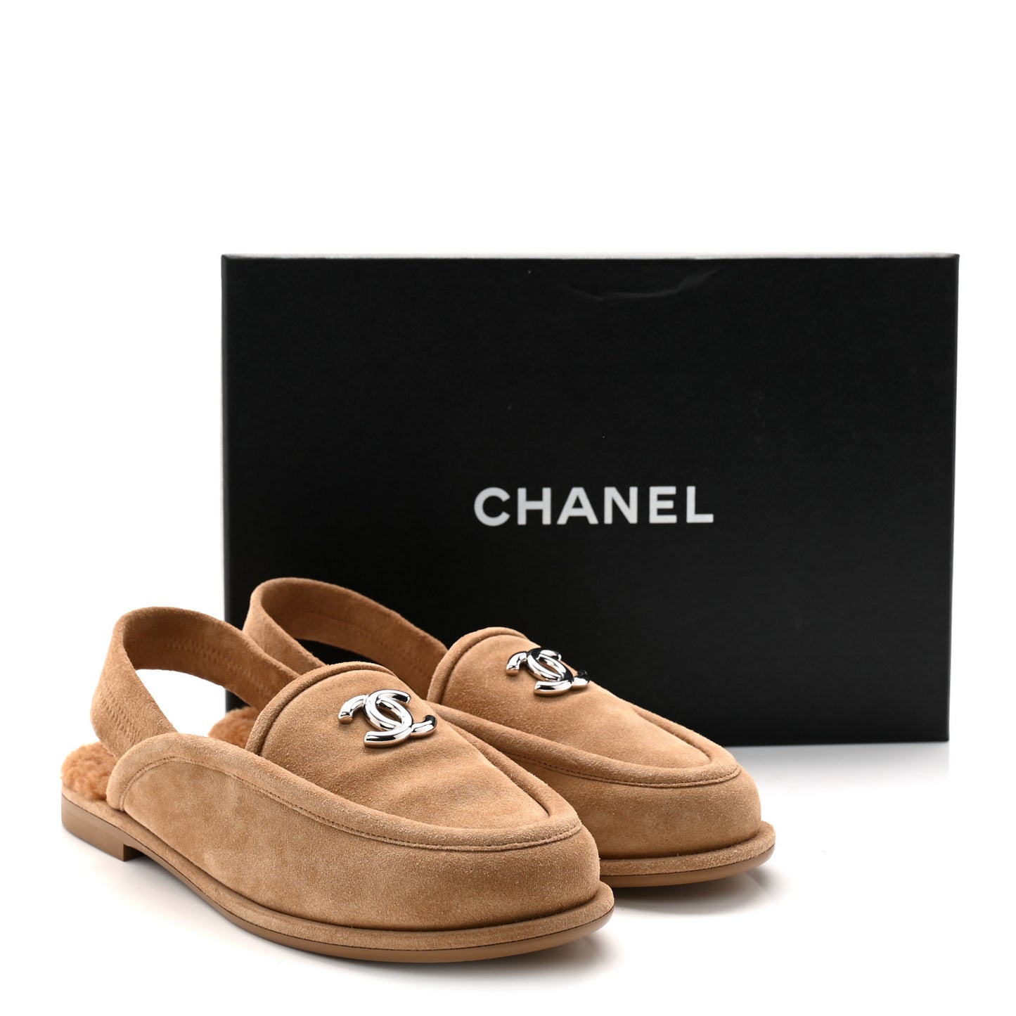 Suede Calfskin CC Slingback Loafers 36 Dark Beige