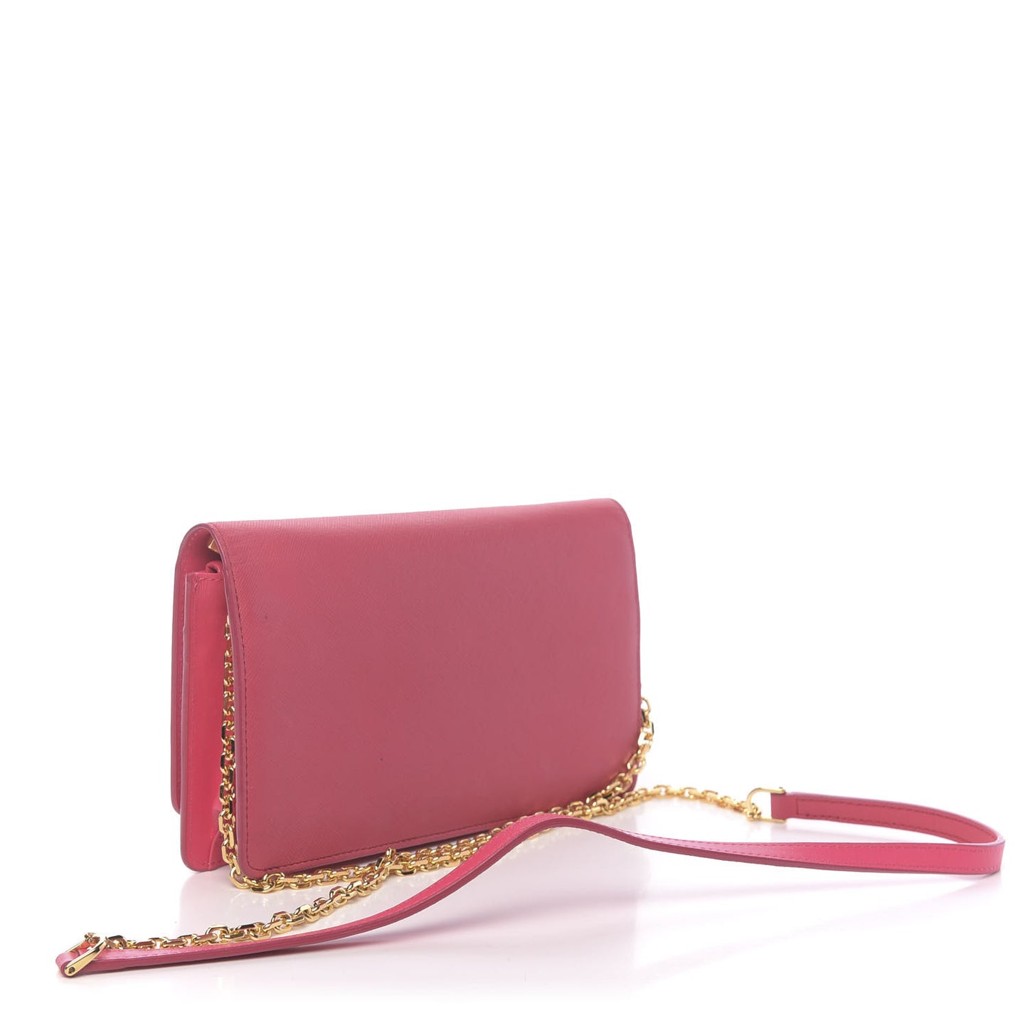 Saffiano Studded Wallet On Chain Pink