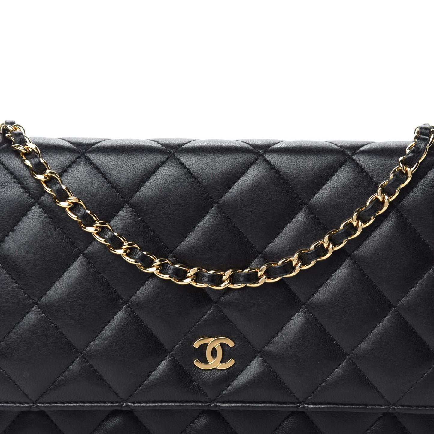 Lambskin Quilted Wallet On Chain WOC Black