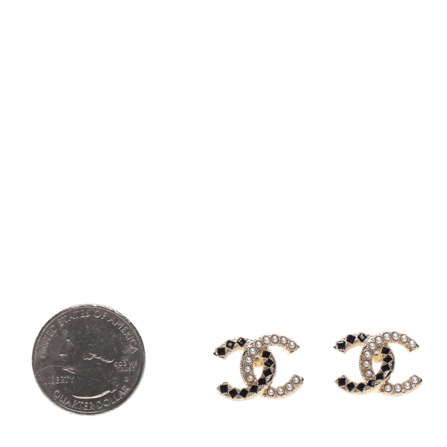 Resin Pearl CC Earrings Gold Black