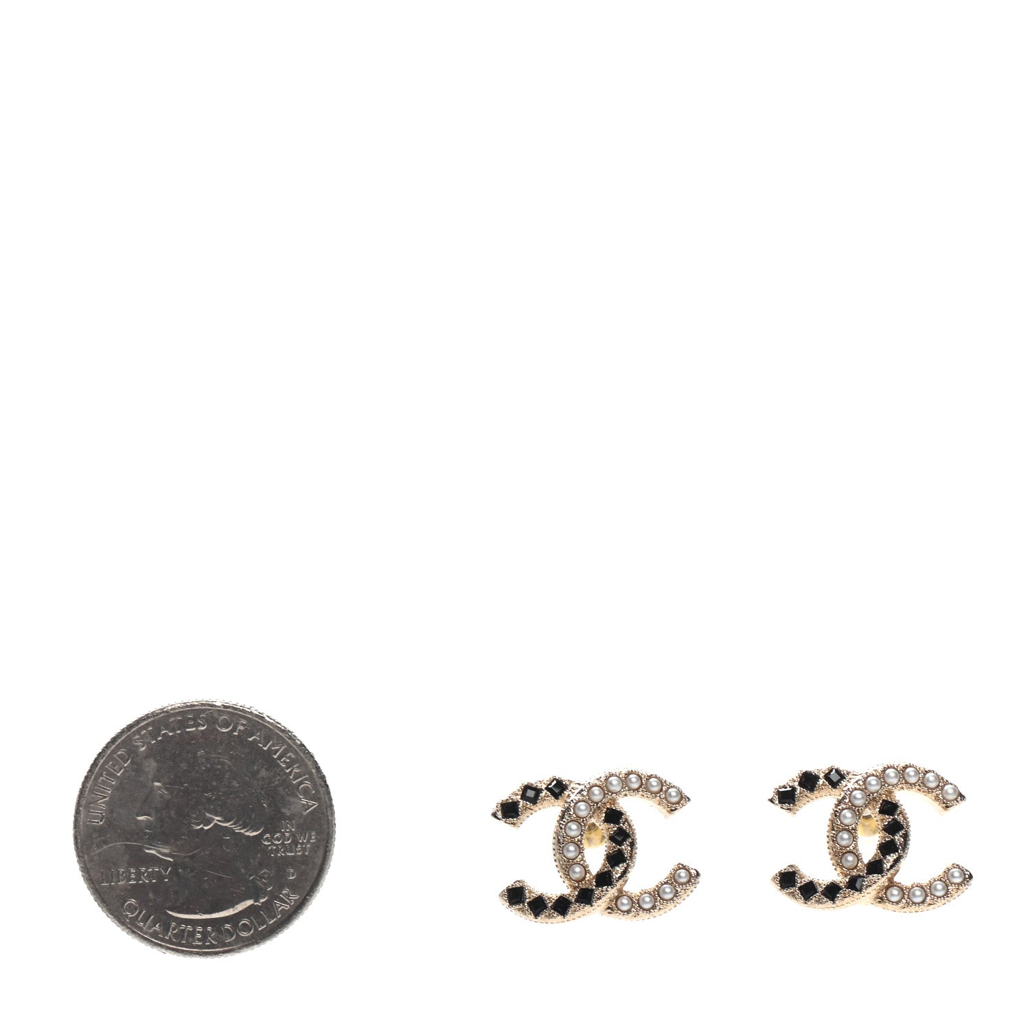 Chanel Resin Pearl CC Earrings Gold Black 2 of 4