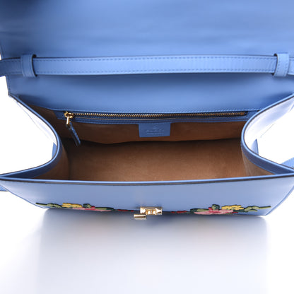 Gucci Calfskin Embroidered Medium Sylvie Top Handle Bag Clear Sky Blue 5 of 11