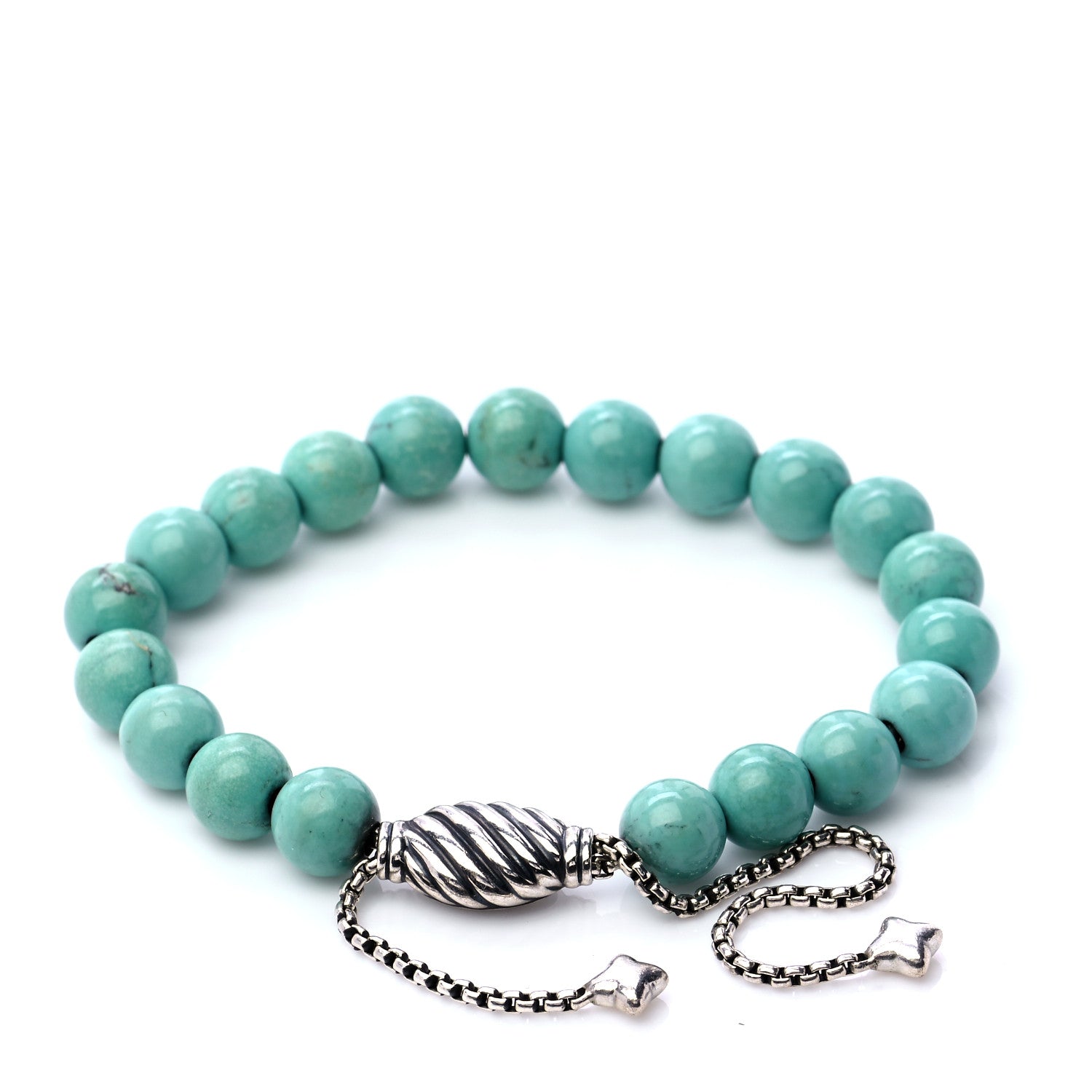 David Yurman Sterling Silver Turquoise 8mm Spiritual Beads Adjustable Bracelet 3 of 6